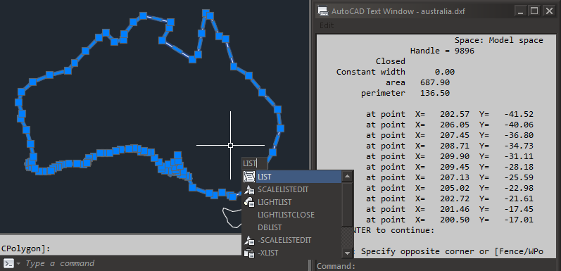 AutoCAD list command